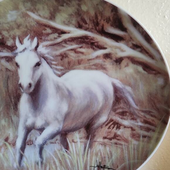 Tone World 2001 Hautman Brothers Collector Plate 8 1/4" Beautiful White Horse - Picture 4 of 7
